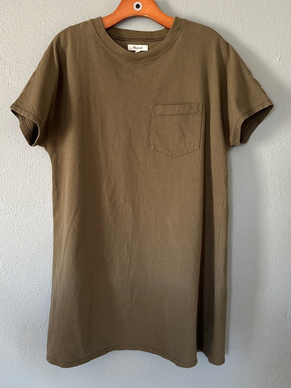 MADEWELL Pocket T-Shirt Dress Army Green Short Sleeve Crewneck Mini | L